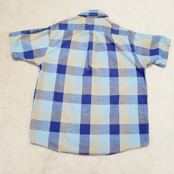 Solaris Men's Plaid Short Sleeve Button-Up Shirt Size M Blue Beige 100% Cotton - Picture 2 of 10